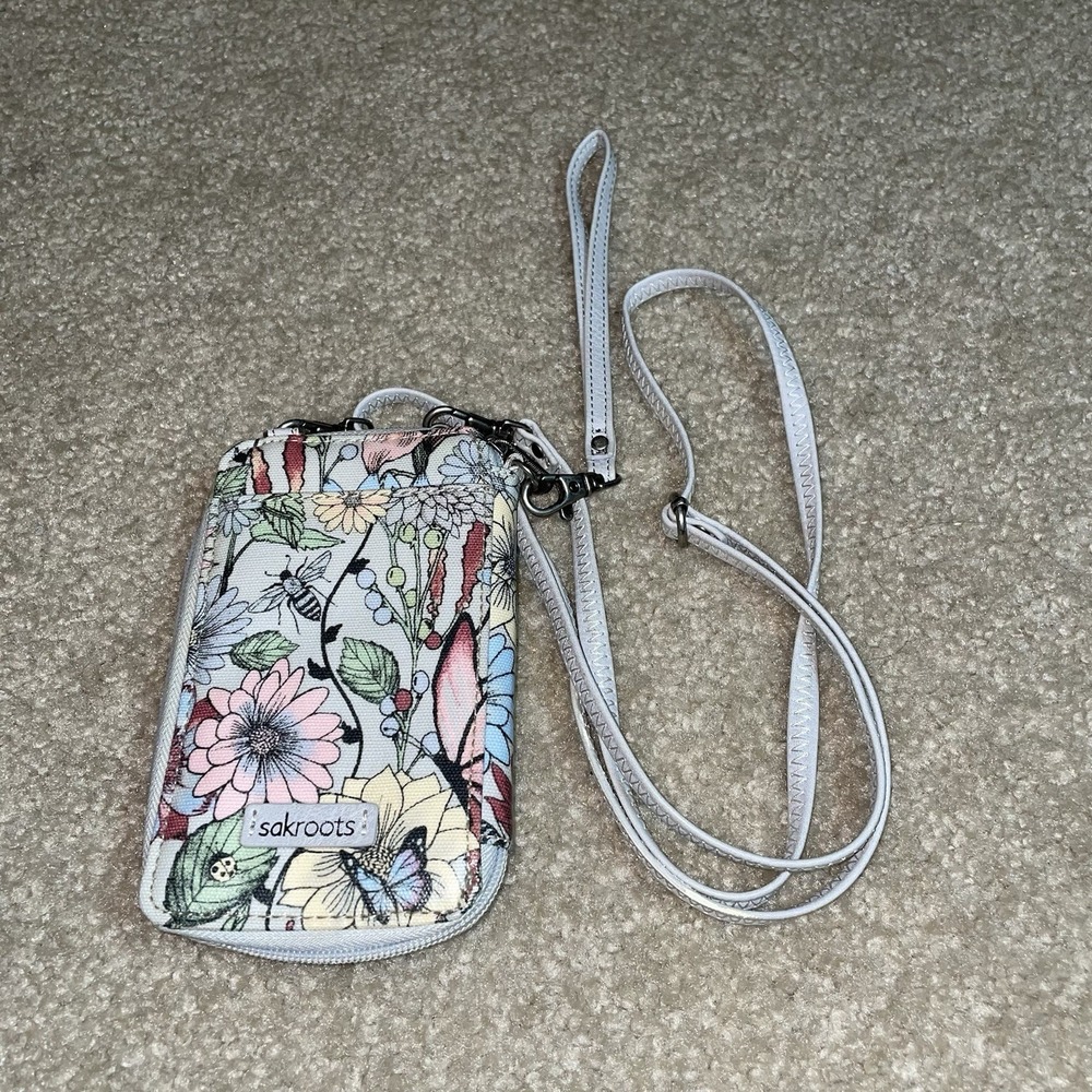 Sakroots Artist Circle Floral‎ Butterfly Smartphone Crossbody Wallet Wristlet